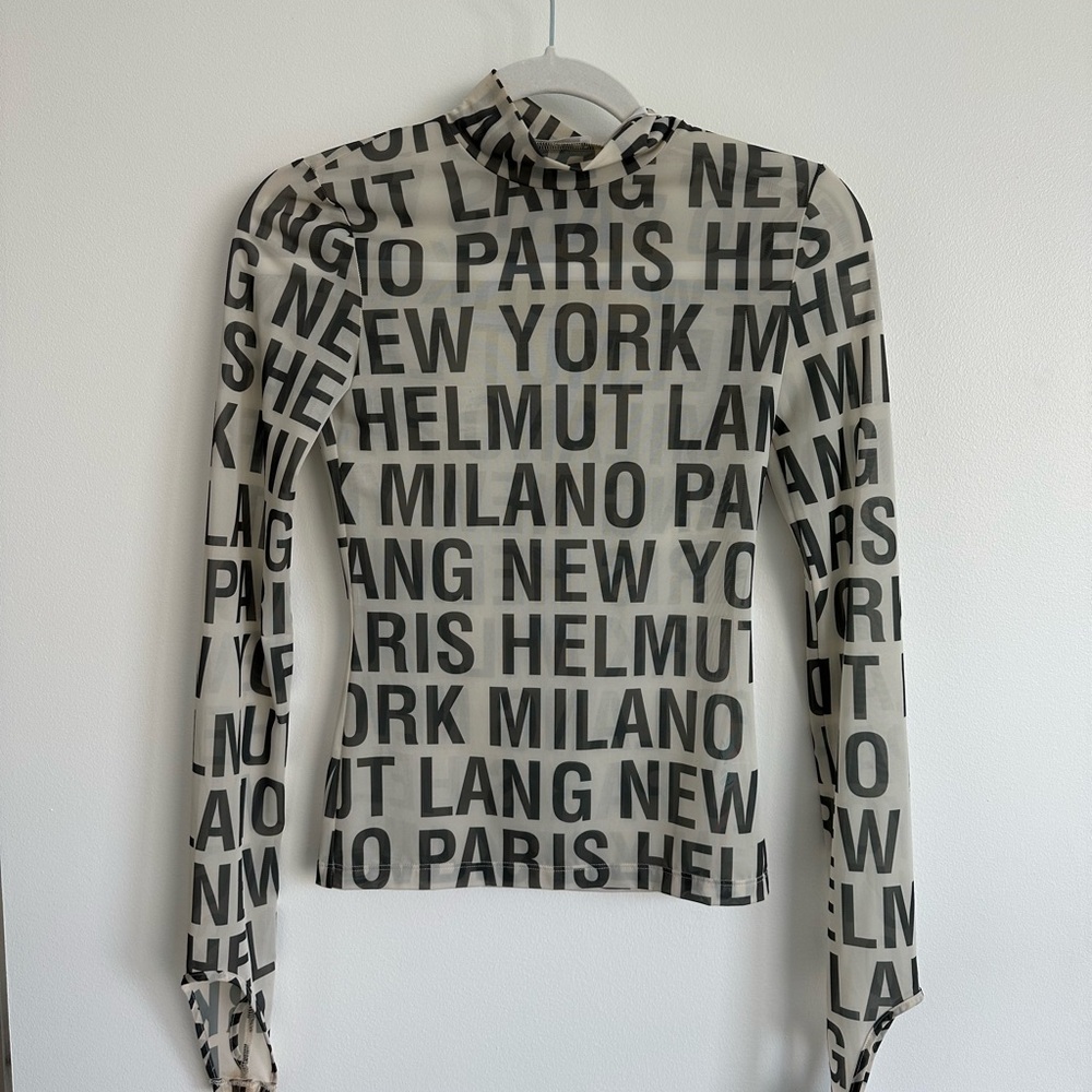 New With Tags Helmut Lang Black Logo Print Long Sleeve Top on Cream - Picture 4 of 14